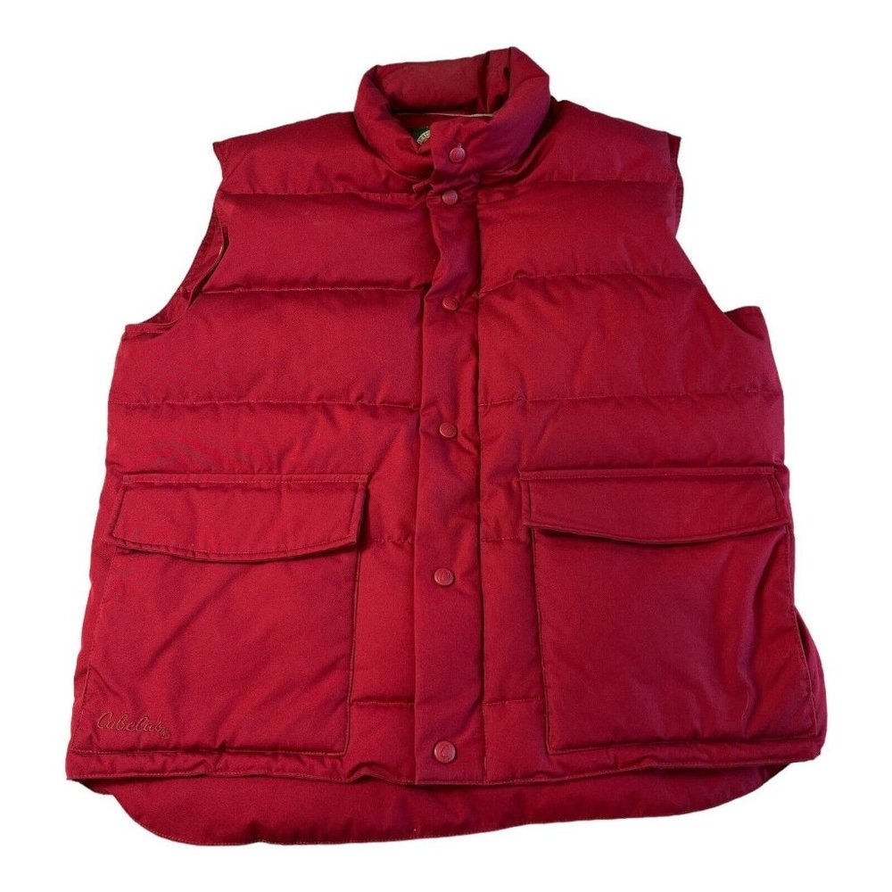 CABELA'S Premier Northern Goose Down Vest 550‎ Weight Fleece Lined Red Medium